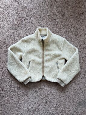 Urban Outfitters Cream Sherpa Cropped Zip-Up Jacket